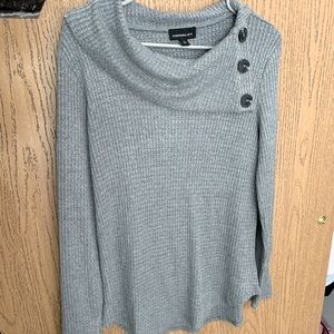 Fortune + Ivy grey waffle knit size medium button cowl neck long sleeve top NWOT